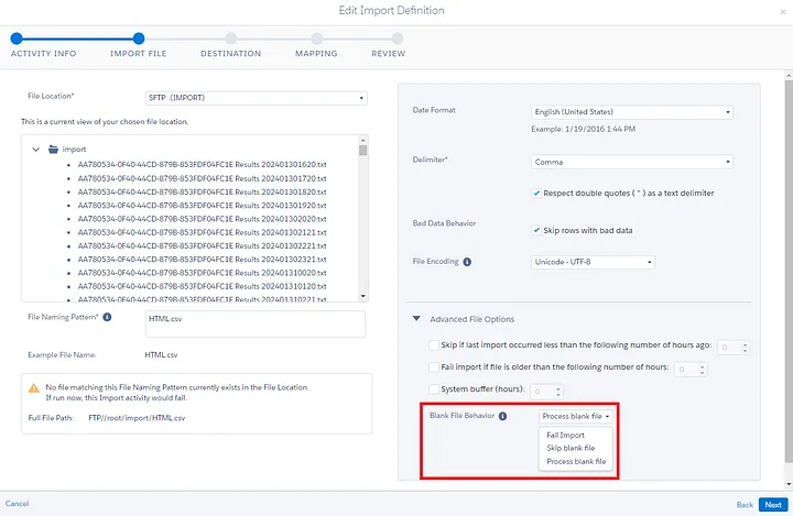 Configuratie lege data extensie